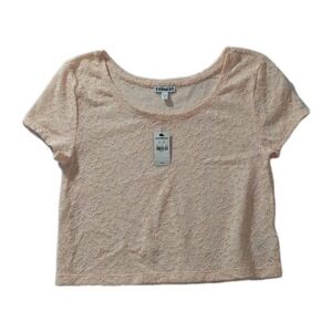 Express Lace Crop Top Women's Small Peach Short Sleeve Y2K‎ NWT Semi Sheer